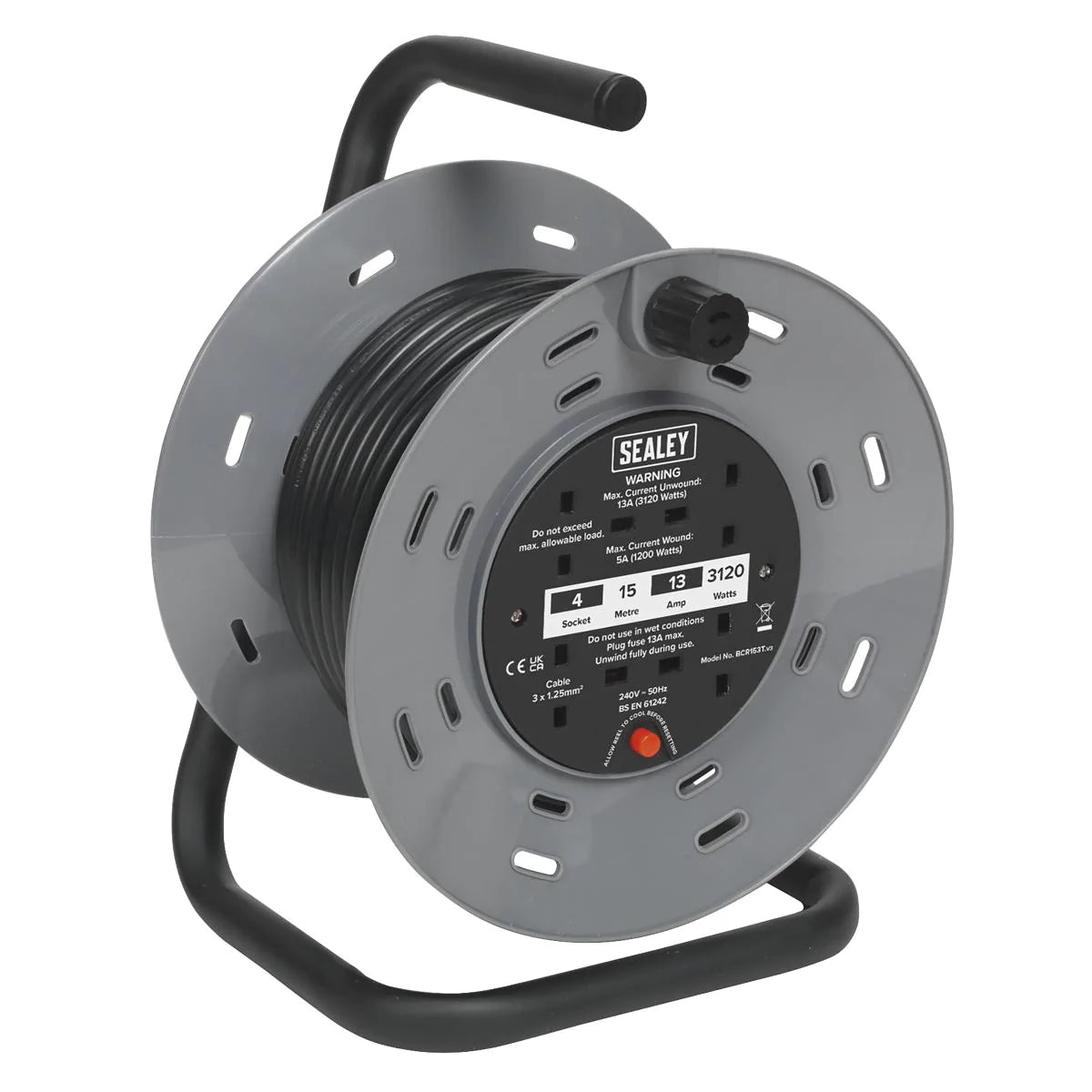 Cable Reel 15m 4 x 230V Thermal Trip