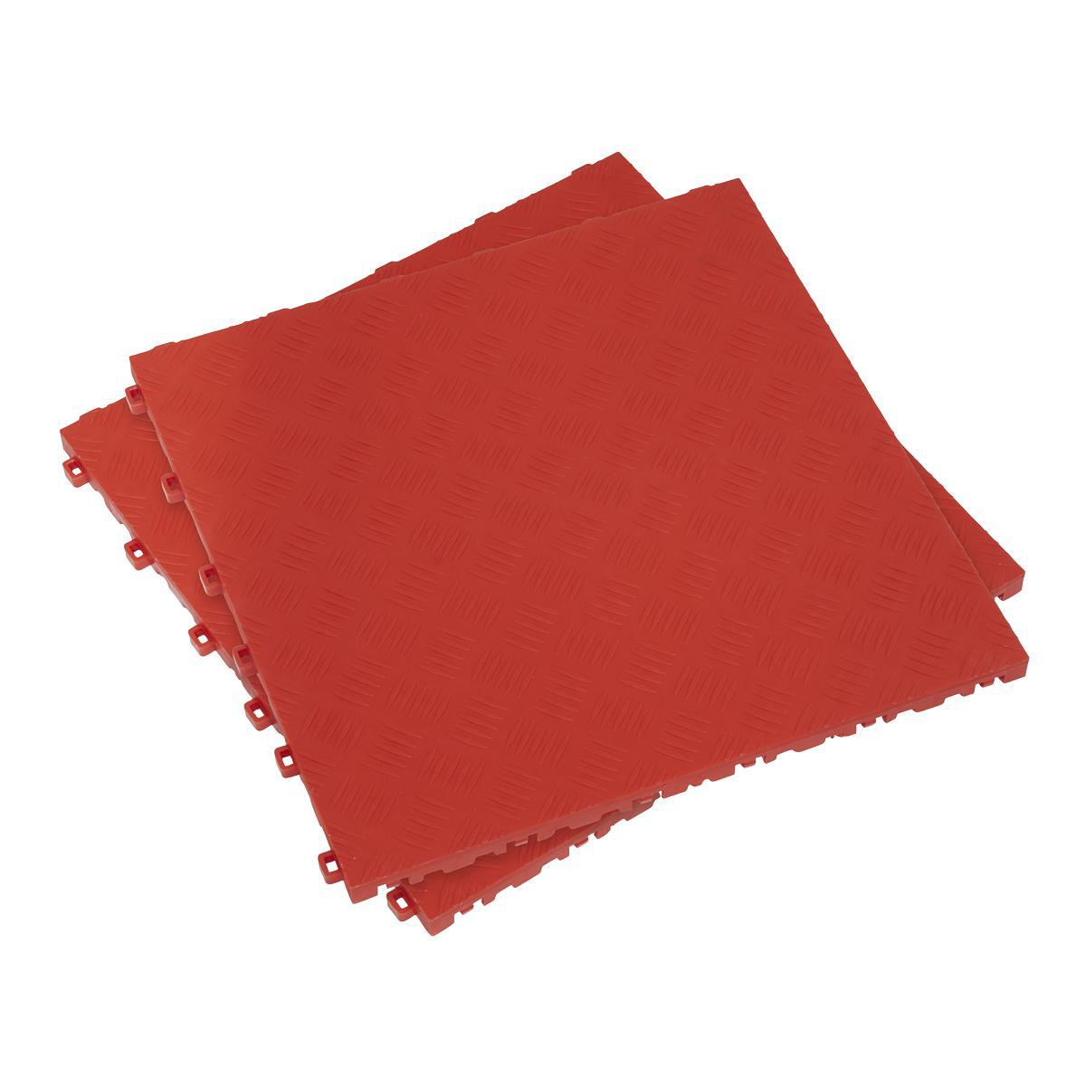 Polypropylene Floor Tile 400 x 400mm - Red Treadplate - Pack of 9