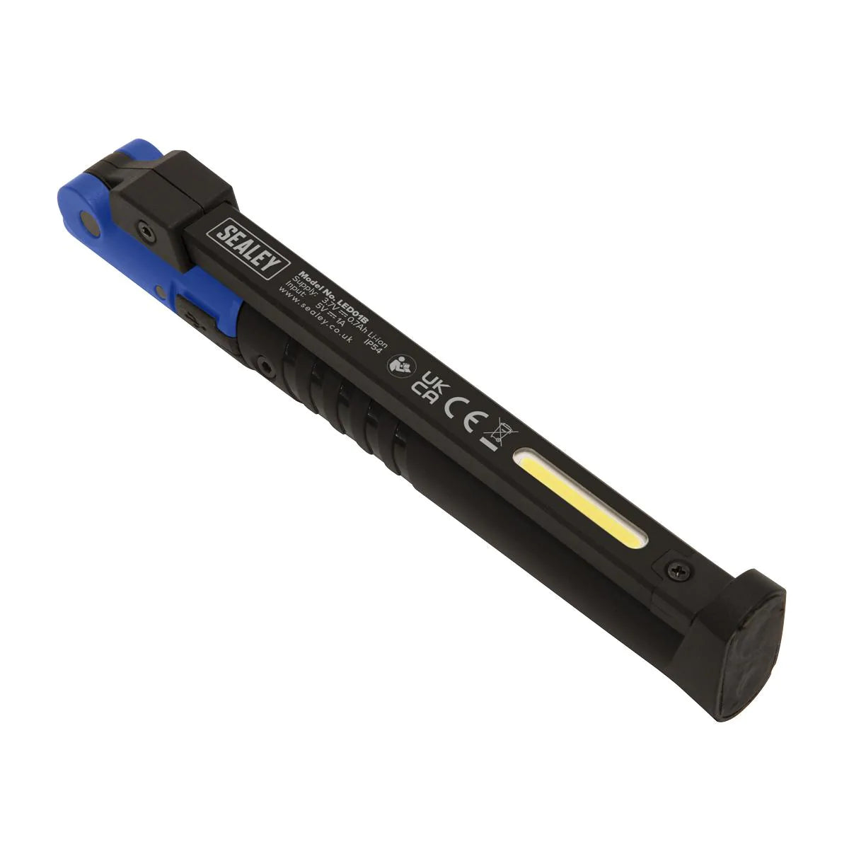 Wiederaufladbare, schlanke, faltbare Taschenleuchte mit 2 COB- und 1 SMD-LED – Blau