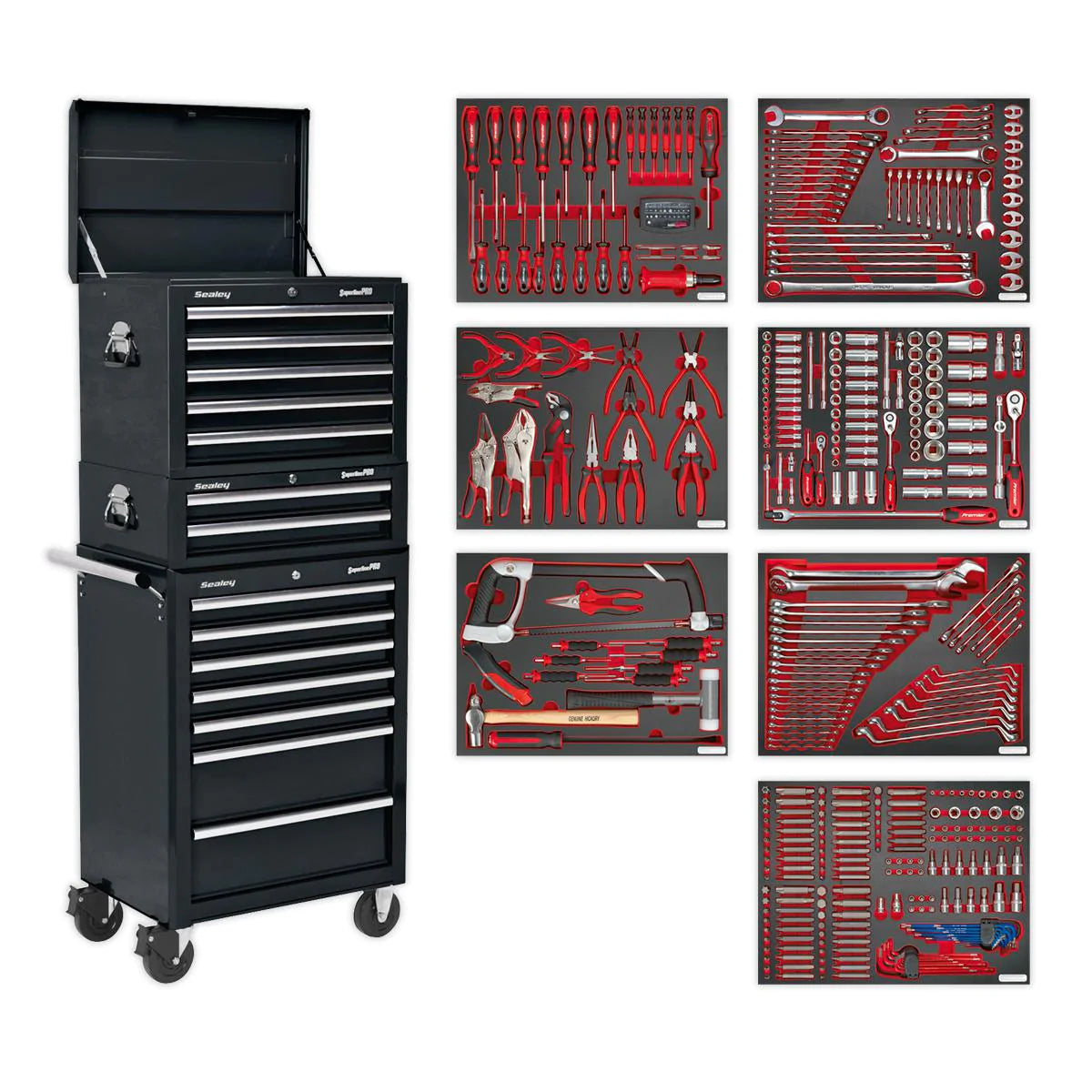 Tool Chest Combination 14 Drawer with Ball Bearing Slides - Black & 446pc Tool Kit