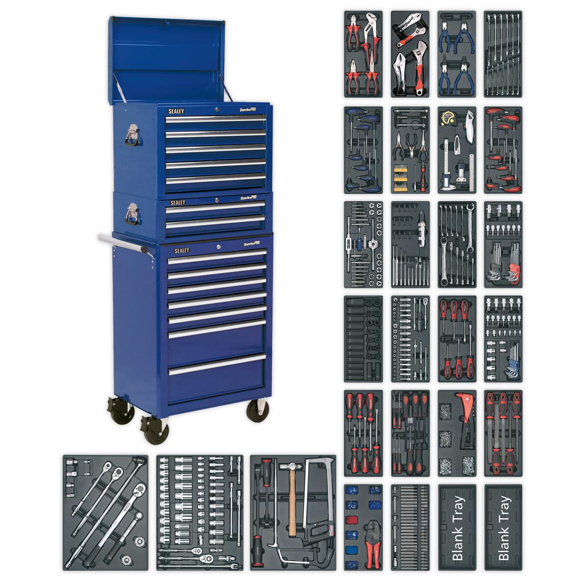 Tool Chest Combination 14 Drawer with Ball Bearing Slides - Blue & 1179pc Tool Kit