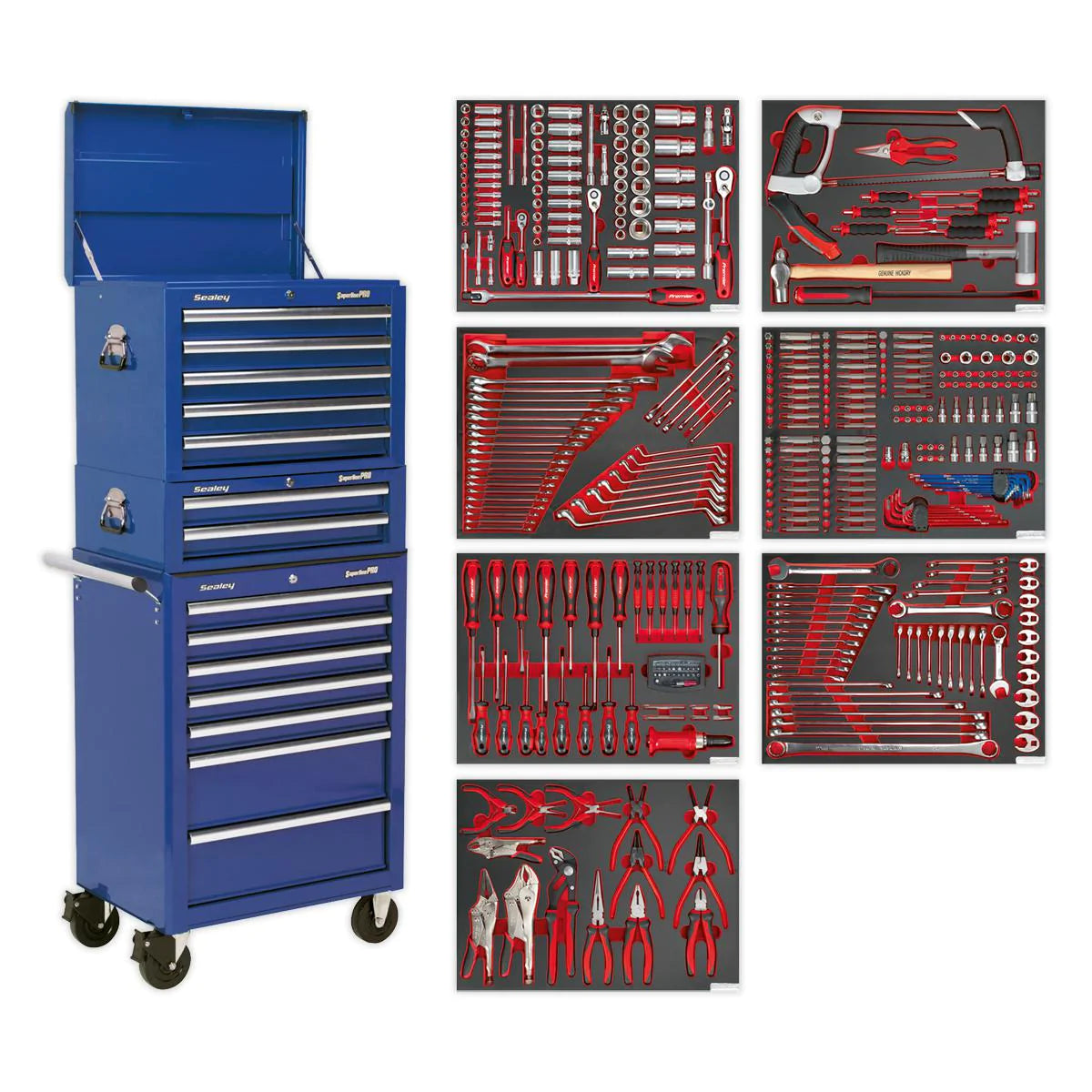 Tool Chest Combination 14 Drawer with Ball Bearing Slides - Blue & 446pc Tool Kit