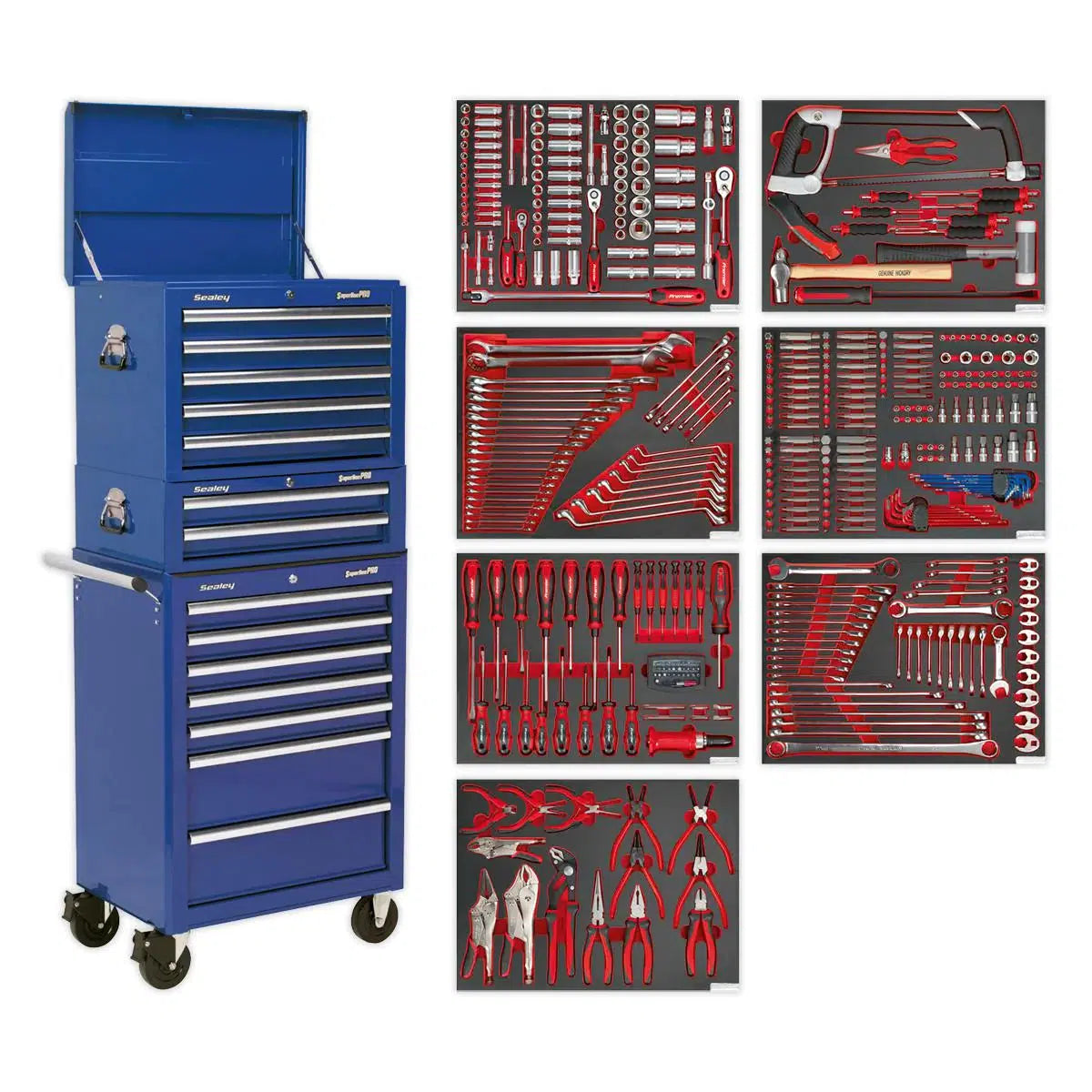 Tool Chest Combination 14 Drawer with Ball Bearing Slides Blue