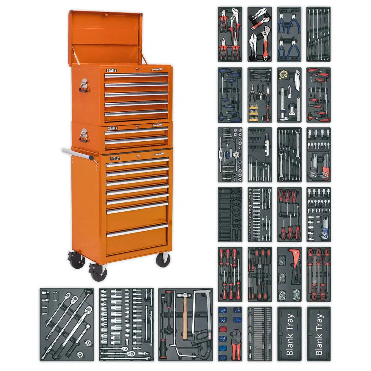 Tool Chest Combination 14 Drawer with Ball Bearing Slides - Orange & 1179pc Tool Kit