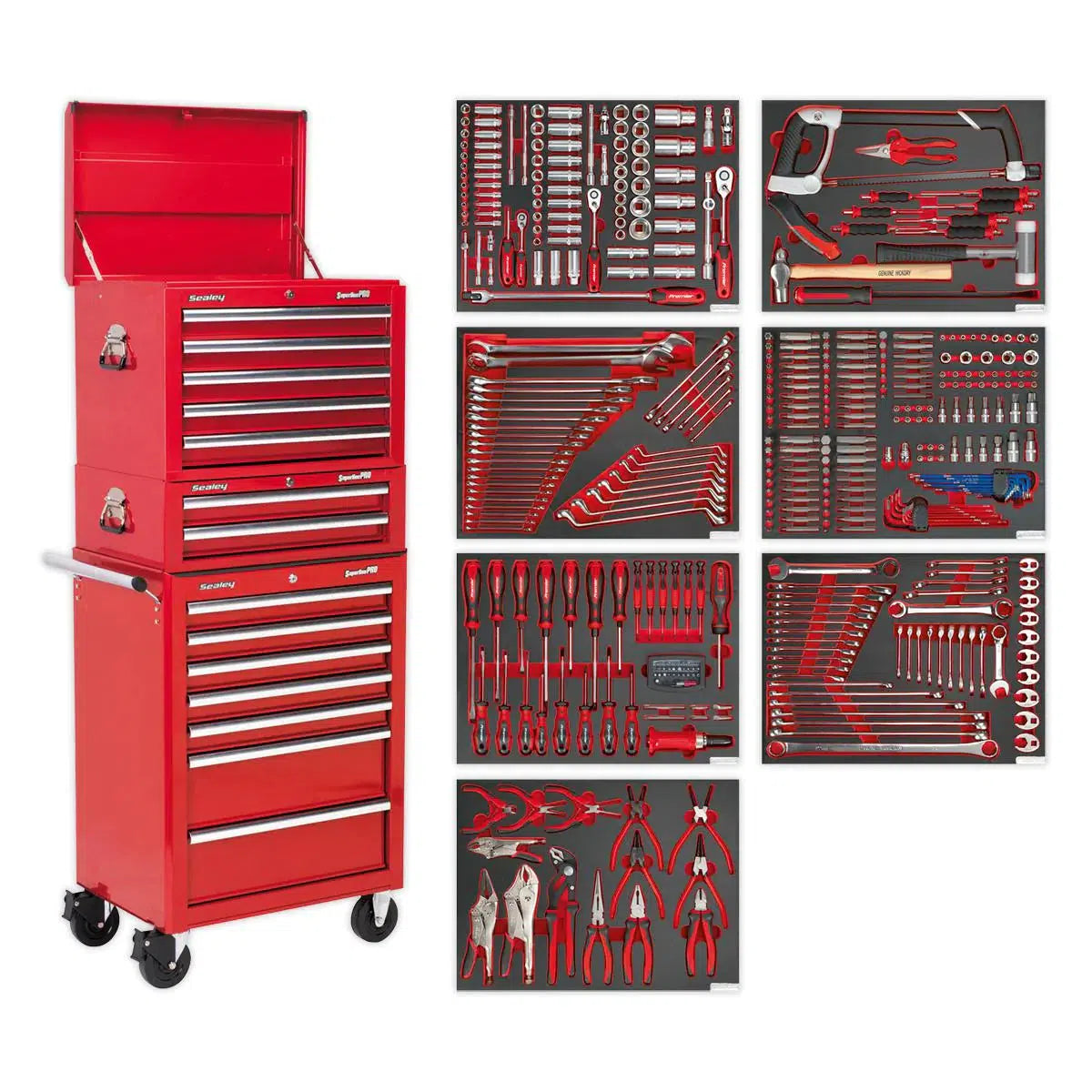 Tool Chest Combination 14 Drawer with Ball Bearing Slides - Red & 446pc Tool Kit