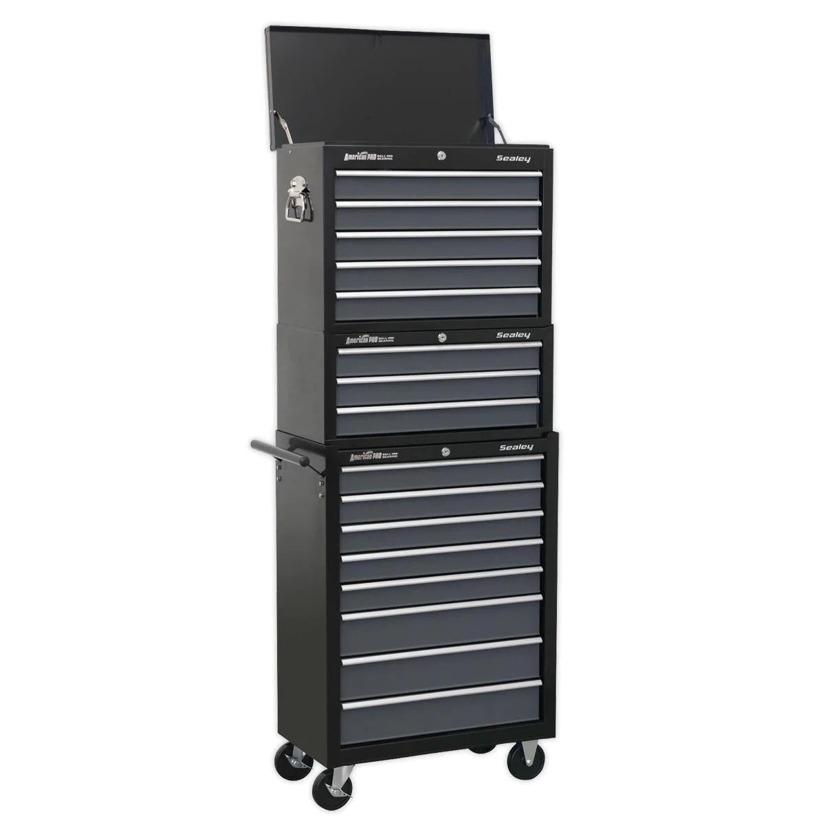 Tool Chest Combination 16 Drawer with Ball Bearing Slides - Black/Grey