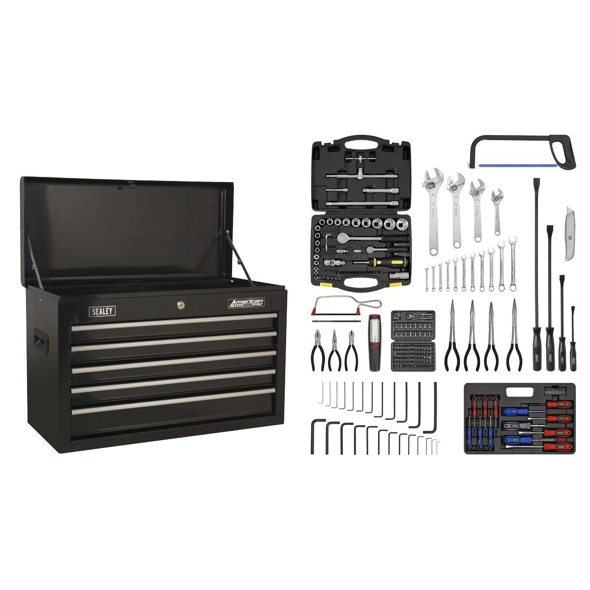 Topchest 5 Drawer with Ball-Bearing Slides - Black & 230pc Tool Kit