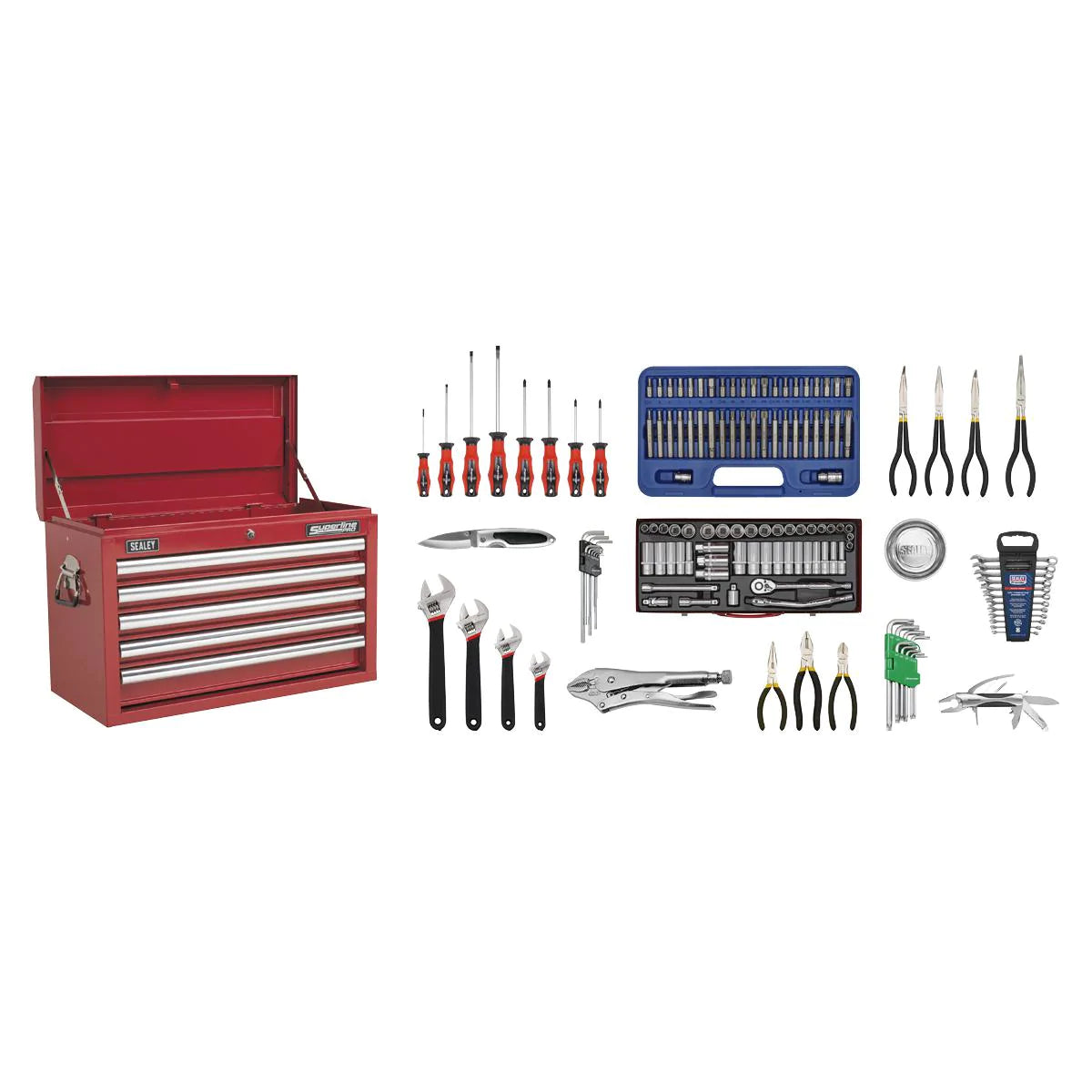 Topchest 5 Drawer with Ball Bearing Slides - Red & 140pc Tool Kit