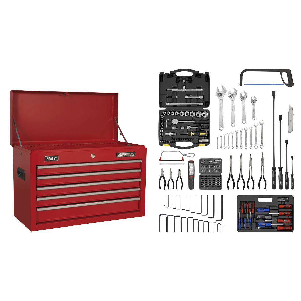 Topchest 5 Drawer with Ball-Bearing Slides - Red & 230pc Tool Kit