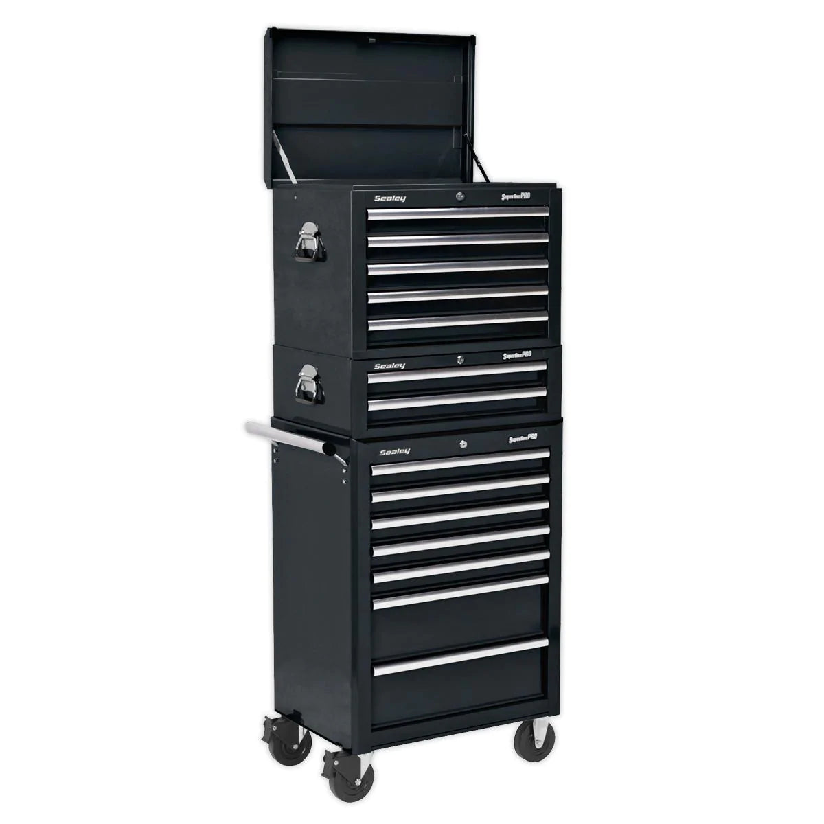 Topchest, Mid-Box & Rollcab Combination 14 Drawer with Ball Bearing Slides - Black