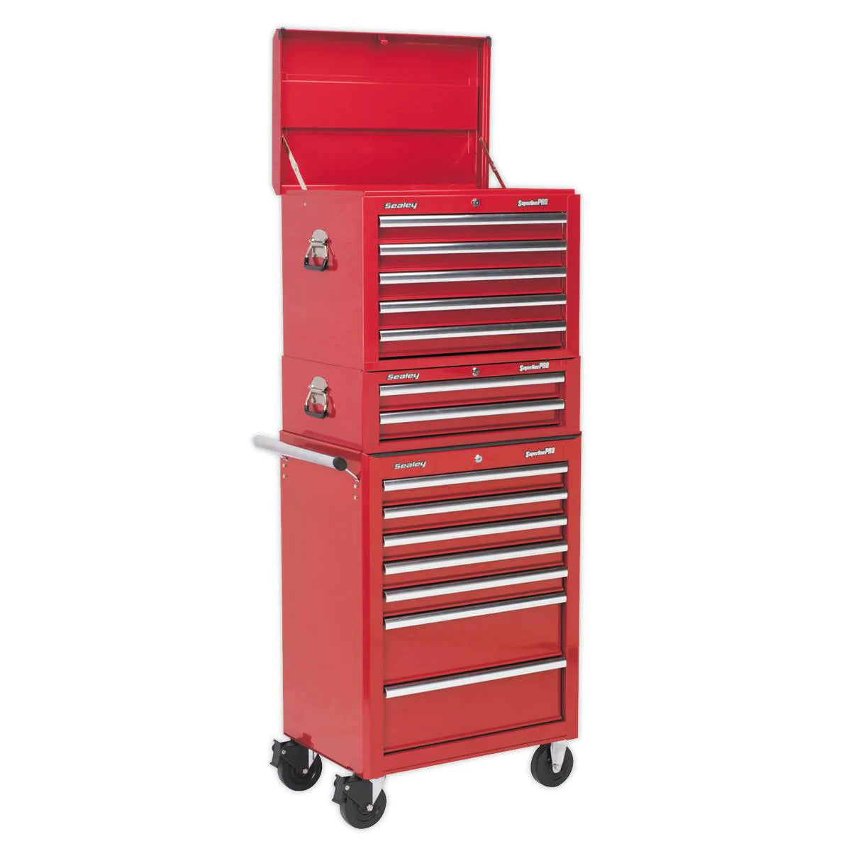 Topchest, Mid-Box & Rollcab Combination 14 Drawer with Ball Bearing Slides - Red