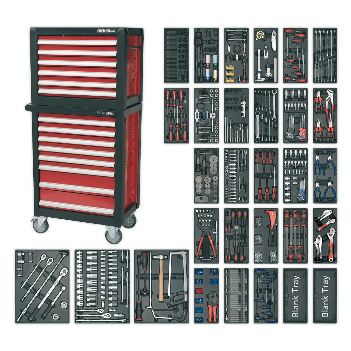 Topchest & Rollcab Combination 14 Drawer with Ball Bearing Slides & 1233pc Tool Kit